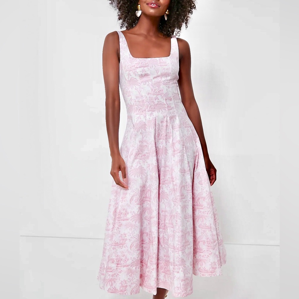 🌺🎉2XHP🎉🌺 NWT Staud Wells Midi Dress Cherry Blossom Toile - Picture 2 of 16